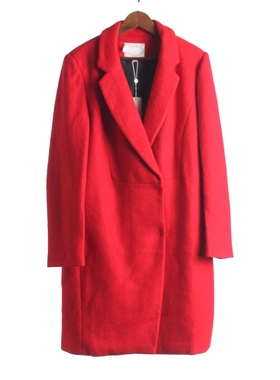 【徐12】灵系列160LD177秋冬女翻领中长款红色毛呢大衣外套