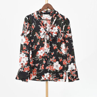 上衣 李系列LL138139春秋套头女士印花荷叶边雪纺衫 徐08