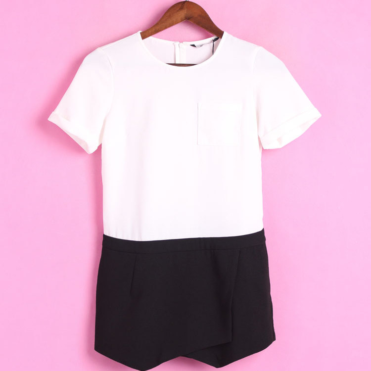 [徐]包邮米系列134MCT565库存女装夏季圆领套头黑白拼接连衣裙