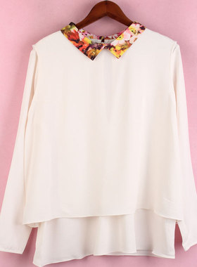 【徐08】100SYMM264上新库存剪标女春秋翻领长袖白色孕妇装雪纺衫