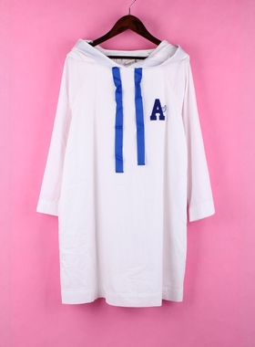 【徐08】100SYMM256库存剪标女春秋连帽长袖白色孕妇装XL连衣裙