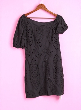 【徐07】香蕉系列124XJBB088女夏季不对称领短袖镂空棉连衣裙