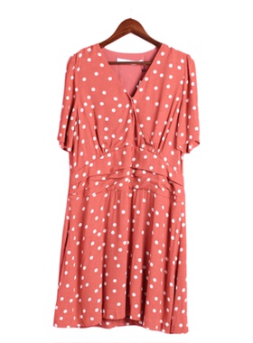 【徐07】香蕉系列124XJBB068折扣清仓上新女夏季收腰波点连衣裙