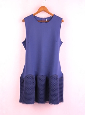 【徐08】100SYMM651上新库存剪标女春秋圆领无袖蓝色孕妇背心裙