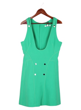 【徐08】百系列BT118439女式春秋季U领绿色无袖背心微弹连衣裙子