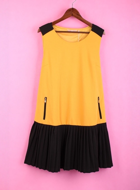 【徐08】104SYMM032库存剪标女春秋圆领无袖拼接孕妇休闲连衣裙