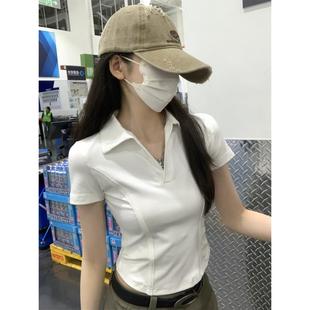 正肩短袖 上衣 新款 小众不撞款 2024夏季 polo小衫 t恤女装 爆款 短款