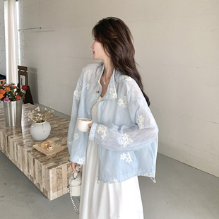 蓝色甜美减龄花朵外套女2025夏季 上衣 新款 小个子设计感防晒轻薄款