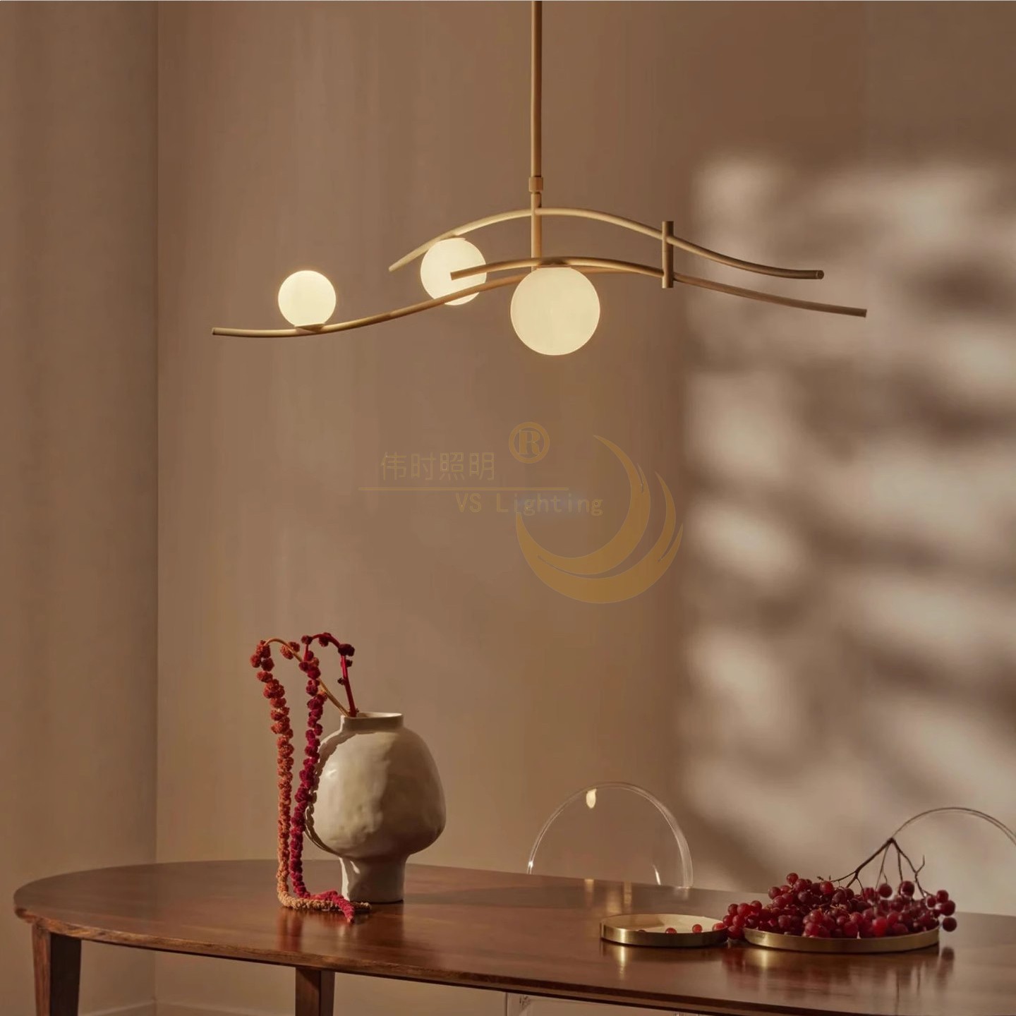 北欧极简波浪形长条吊灯餐厅吊灯