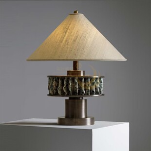 侘寂风美式创意高级轻奢手工雕刻大理石布罩台灯设计师软装定制灯