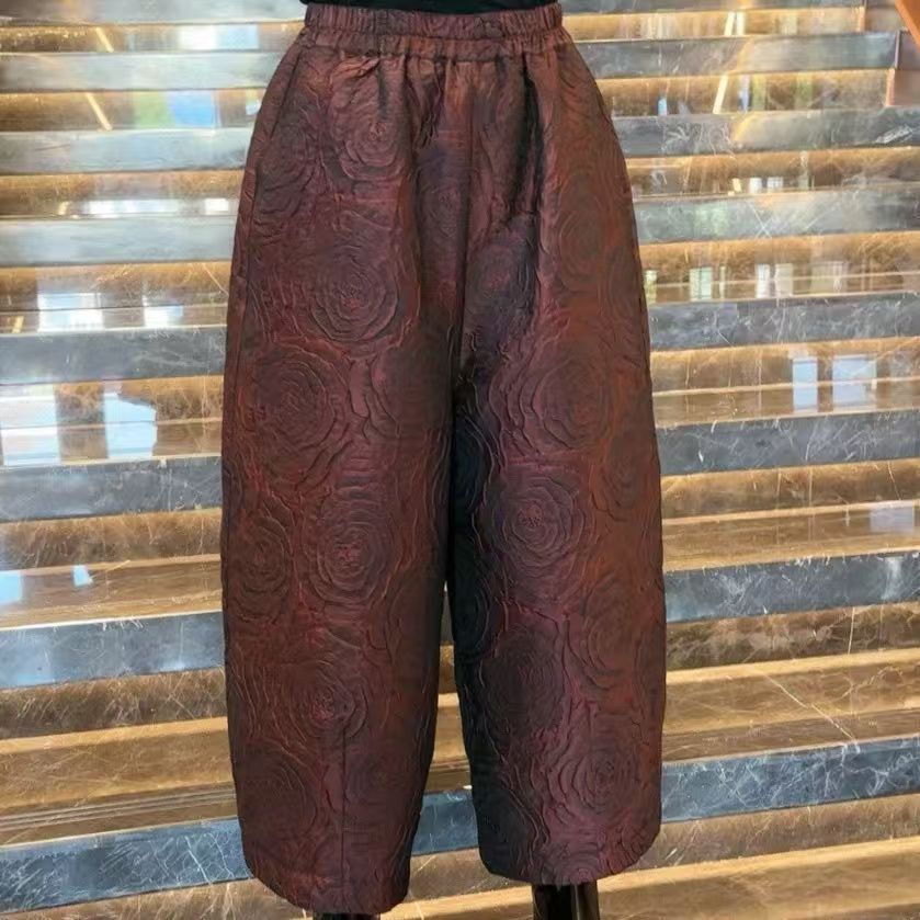 新中式高腰显瘦九分阔腿女裤