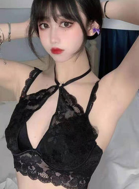 纯欲风镂空交叉挂脖文胸妩媚诱惑美背内衣性感蕾丝海绵杯女文胸