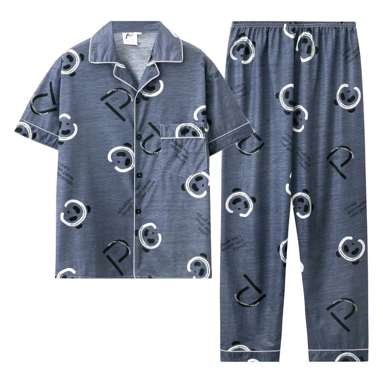 男士睡衣夏季短袖开衫中青年人两件套韩版宽松纯棉凉快轻盈