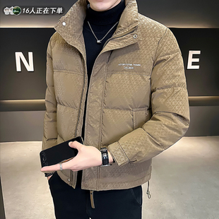 羽绒服男短款冬季2025新款潮牌立领印花痞帅轻薄加厚男士冬装外套