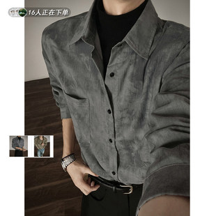 纯棉扎染长袖衬衫男款春秋季美式复古高级感痞帅潮流宽松衬衣外套