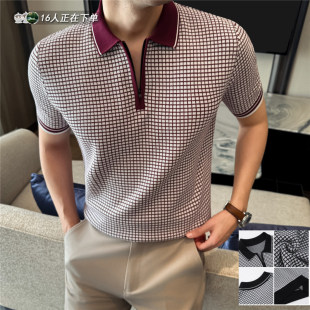 镂空针织短袖polo衫男款痞帅高级感2026新款夏季冰丝半拉链薄t恤