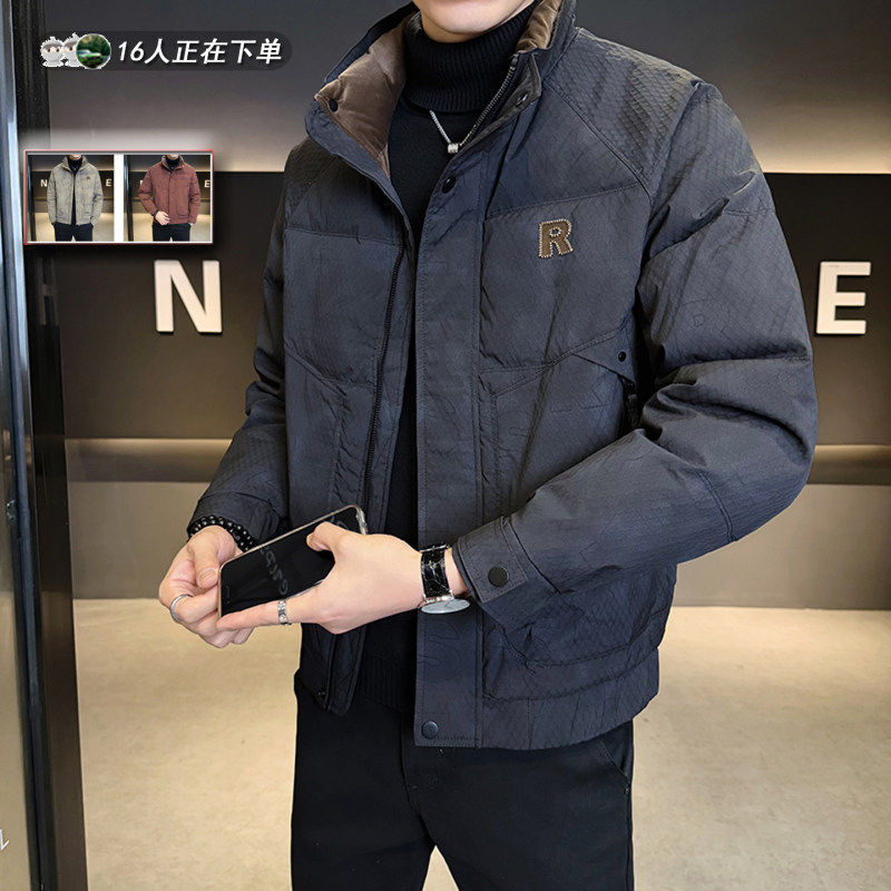 立领羽绒服男士刺绣韩版冬季2025休闲潮流加厚保暖休闲外套男短款
