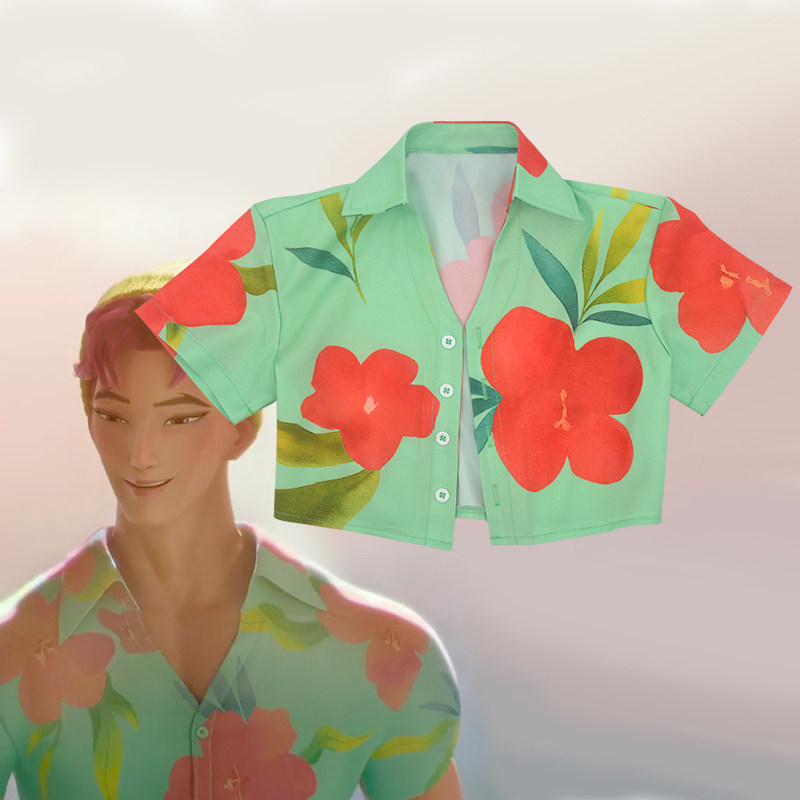 绿色花卉印花短袖衬衫男女宽松abby短袖衬衣恶魔男团cos服