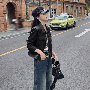 现货 春秋pu夹克机车风皮衣外套153 9832P130控188,女装皮衣,艾青服饰