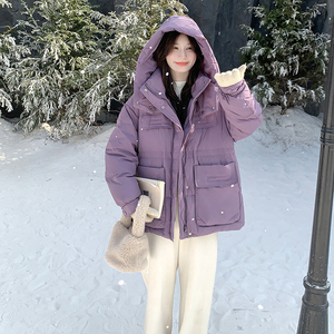 冬季新款 现货 50绒紫色大口袋羽绒服153 2487P230K348图片