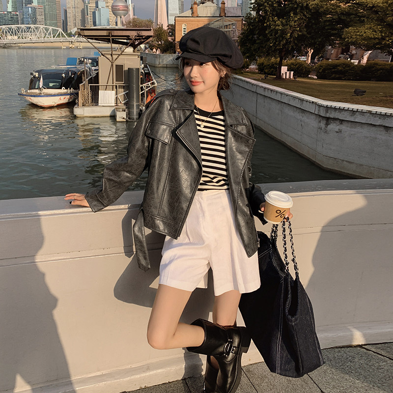 现货 新款夹克衫皮衣棒球服外套女宽松PU皮A826P150控228图片