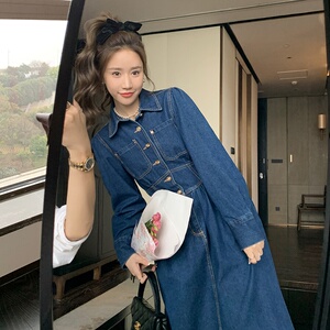 现货 气质大摆长款春秋牛仔连衣裙  22821P135控198图片