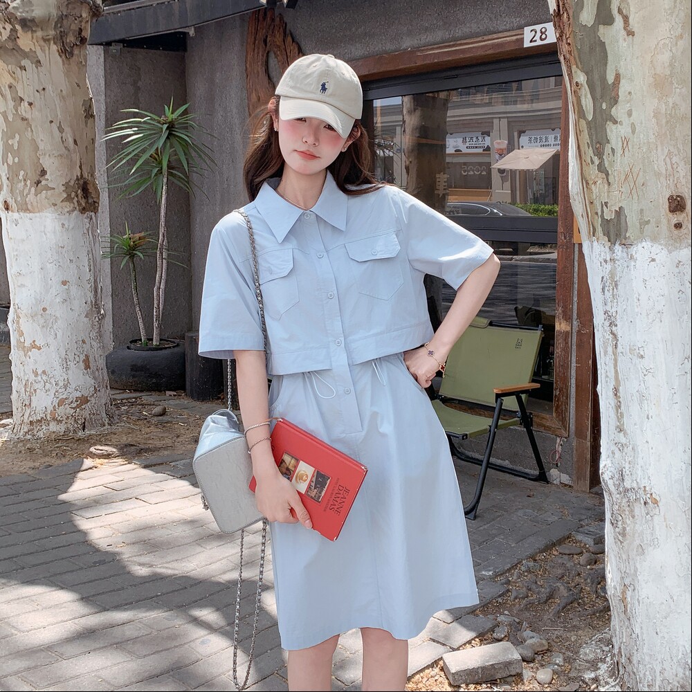 夏季现货工装风假两件连衣裙1652629P145K208,女装连衣裙,艾青服饰