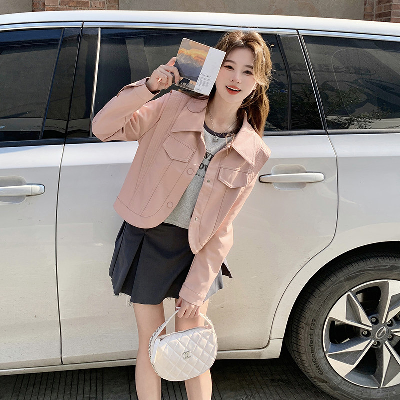 现货春秋pu皮衣夹克机车风外套2412P130控198，女装皮衣，艾青服饰