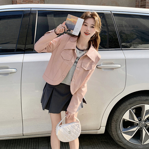 现货 春秋pu皮衣夹克机车风外套 2412P130控198,女装皮衣,艾青服饰