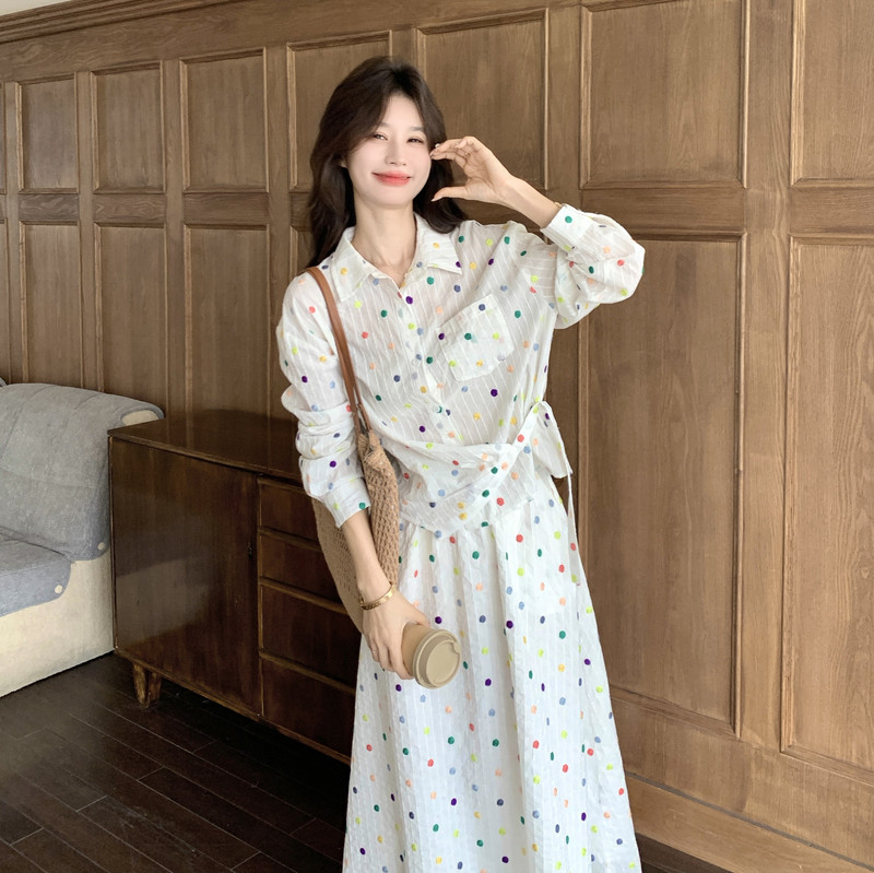 新款7天出立体刺绣彩色波点衬衫半裙两件套1535222P185K298,女装套装/套裙,艾青服饰