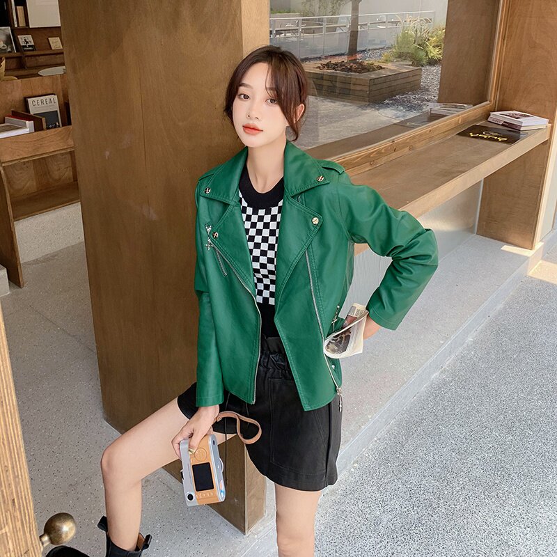现货主推皮夹克水洗PU皮机车服女宽松外套潮29022311P125控188,女装皮衣,艾青服饰