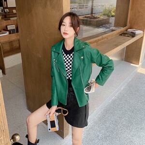 现货主推皮夹克水洗PU皮机车服女宽松外套潮29022311P125控188,女生休闲裤子搭配图片