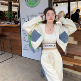 运动穿搭海军领短款拉链卫衣女春秋2025新款外套配卫裤，女装短外套，艾青服饰