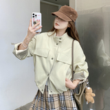 韩版小香风显瘦工装外套女2025春秋季新款设计感炸街减龄短款上衣，女装短外套，艾青服饰