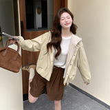 2026新款现货韩版宽松连帽假两件皮衣外套1535217P165K268，女装皮衣，艾青服饰