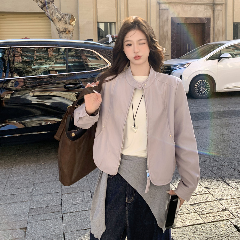 2026新款现货韩版立领皮衣外套1535201P155K248,女装皮衣,艾青服饰