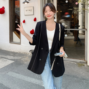 黑色轻熟风时尚气质职业西服女春秋新款小个子休闲显瘦小西装外套图片