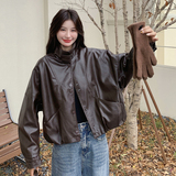 现货加绒毛领可拆卸冬新款宽松皮衣外套6651P175K278，女装皮衣，艾青服饰