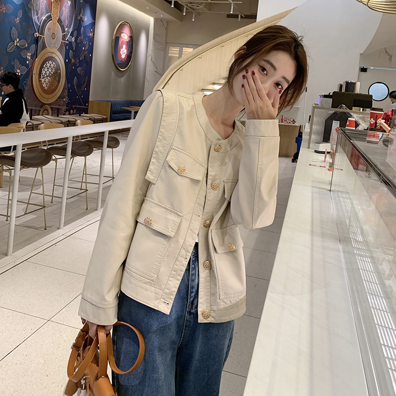 现货主推显瘦机车PU皮衣女春秋百搭时尚皮夹克8271P130控198,女装皮衣,艾青服饰