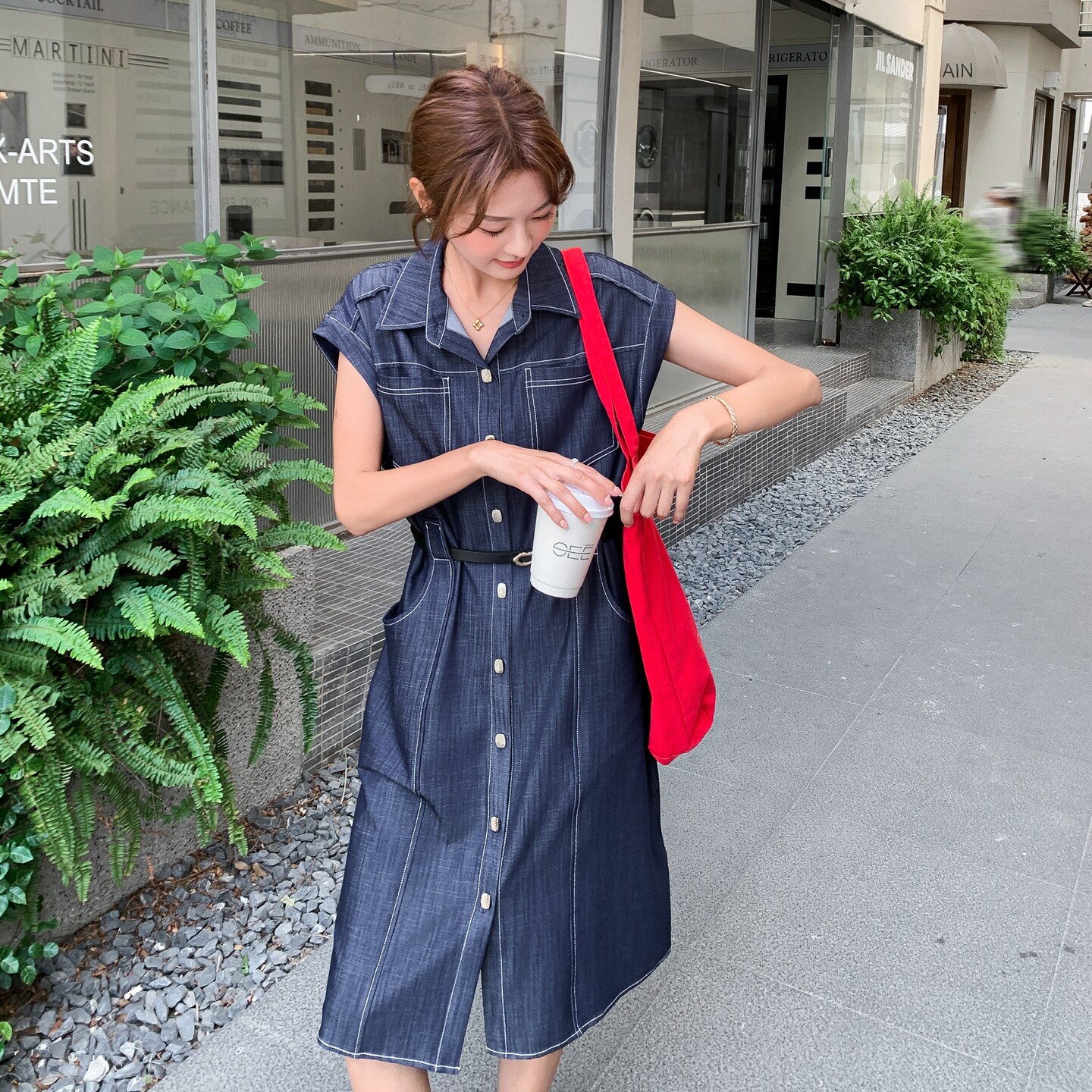 夏季新款现货天丝仿牛仔衬衫连衣裙1652637P145K198，女装连衣裙，艾青服饰