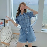 现货牛仔连体裤女显瘦连体衣阔腿短裤连体衣487153P105控158，女装牛仔裤，艾青服饰