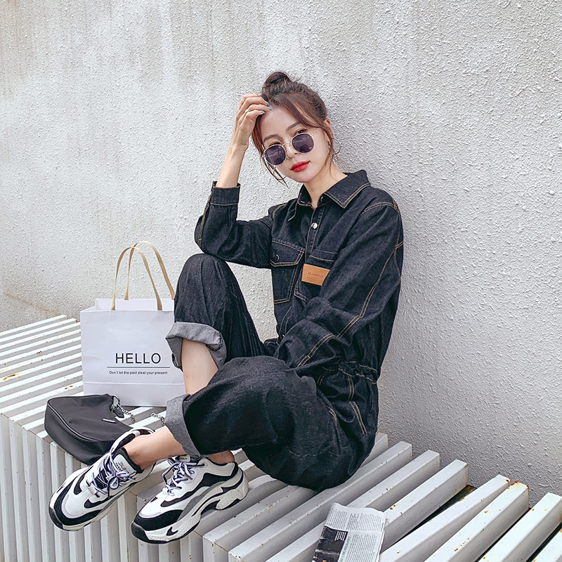 现货牛仔连体裤直筒宽松显瘦时尚连衣裤潮96P125控178，女装连体裤，艾青服饰
