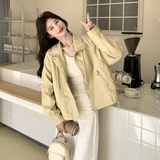 2026新款现货韩版立领抽绳宽松皮衣外套1535218P160K258，女装皮衣，艾青服饰