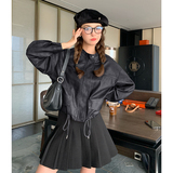 秋季新款现货双色皮抽绳复古宽松皮衣外套1532456P135K198，女装皮衣，艾青服饰