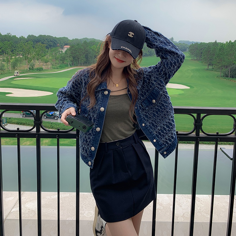 现货主推【小香磨毛牛仔提花自带肌理感外套22306P115控168，女装短外套，艾青服饰