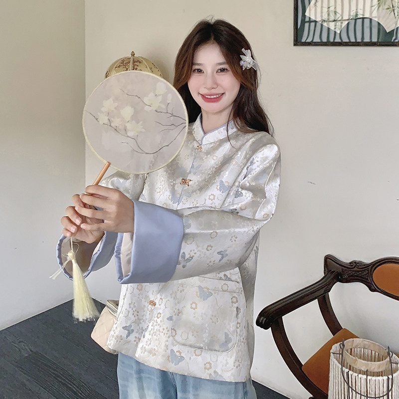 新款现货加色数据好金丝蝴蝶提花新中式外套2452P140K198,女装短外套,艾青服饰