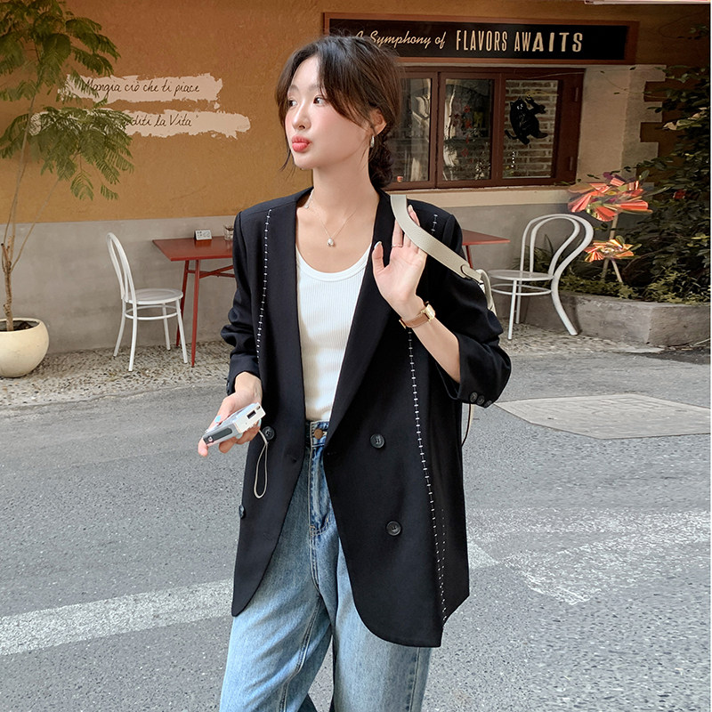 黑色轻熟风时尚气质职业西服女春秋新款小个子休闲显瘦小西装外套,女装皮衣,艾青服饰