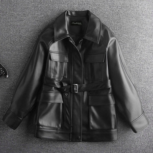 工装皮衣外套女机车服宽松PU皮上487 21P125绒140薄控198绒控218图片