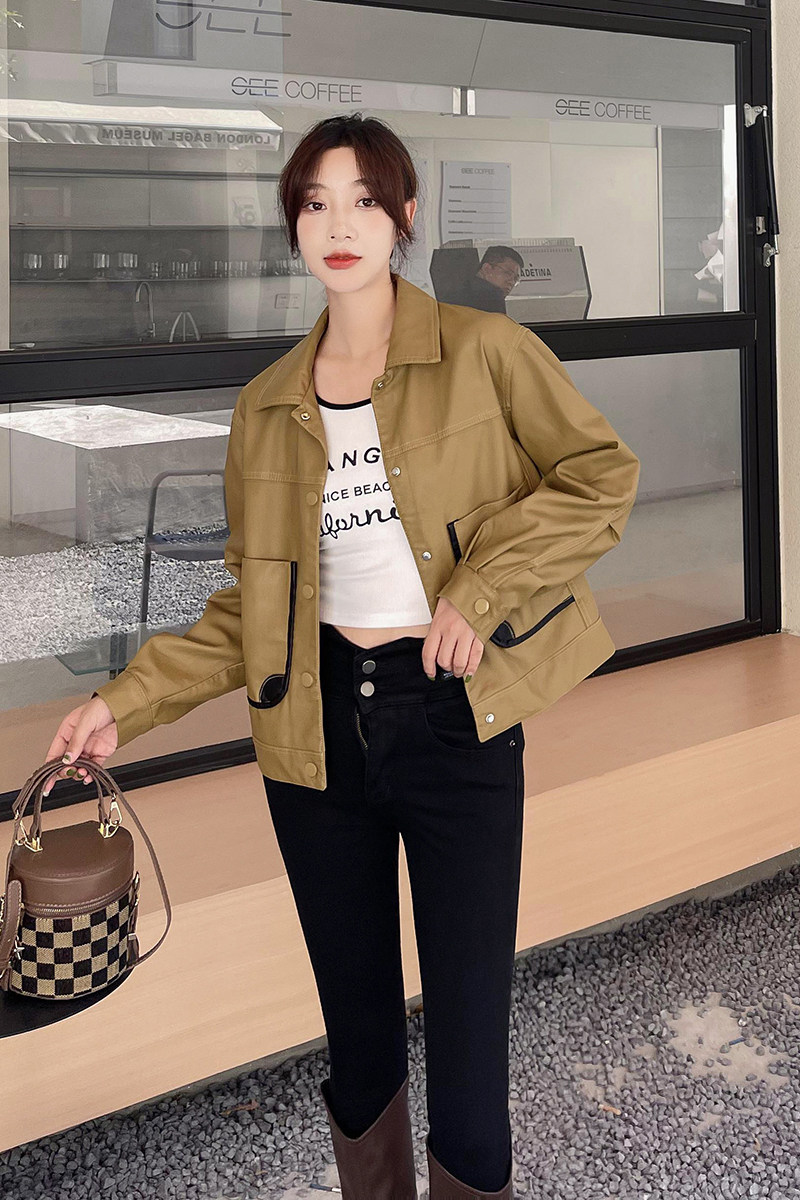 现货主推显瘦机车PU皮衣女秋百搭外套皮夹克29011366P125控188,女装皮衣,艾青服饰