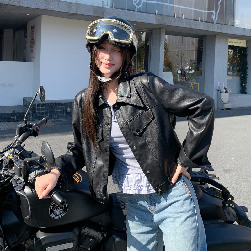 2026新款现货韩版双领皮衣外套1535208P150K248,女装皮衣,艾青服饰